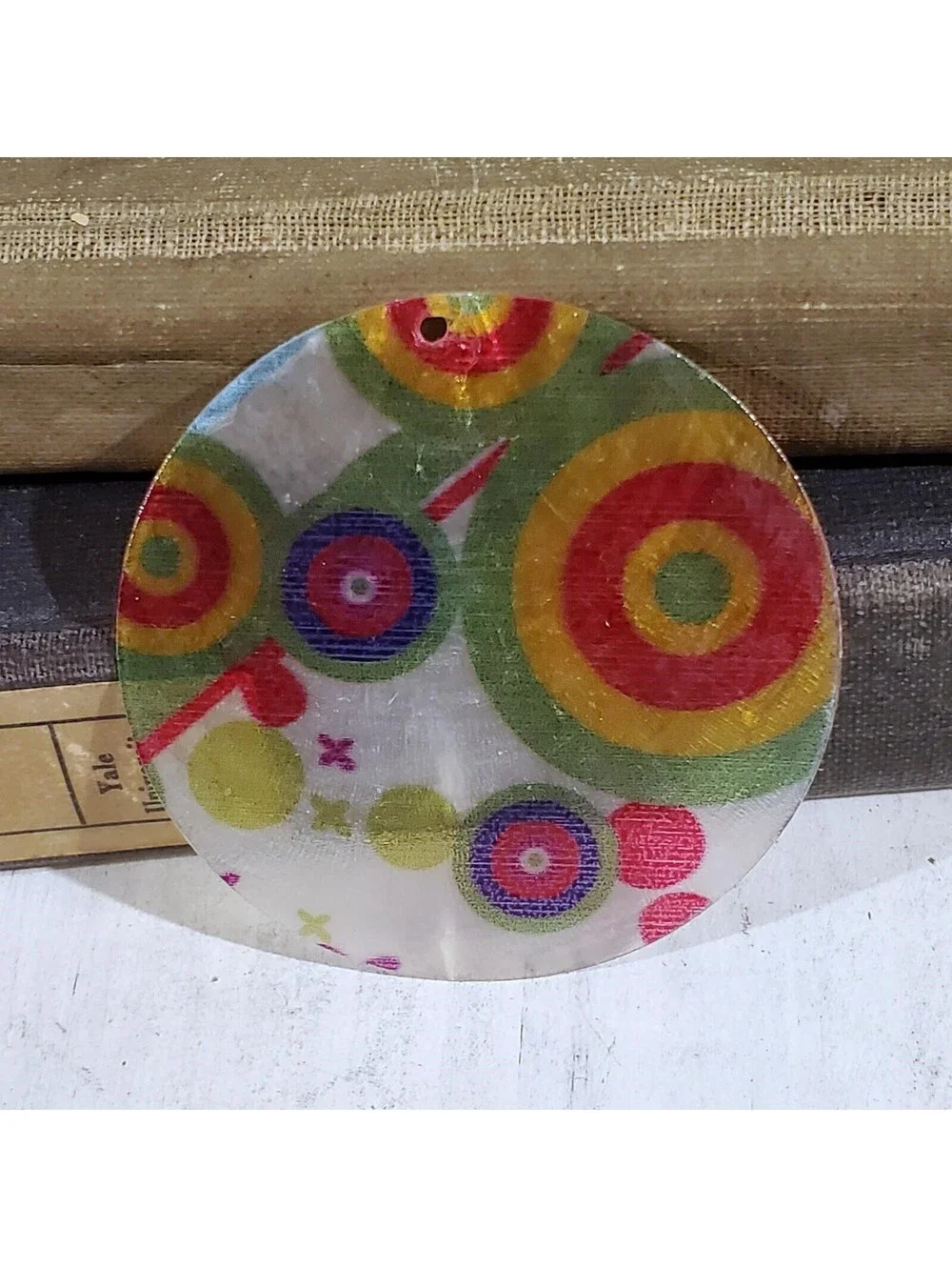 Retro Hippy Circles 50mm Capiz Shell Pendant Focal Bead